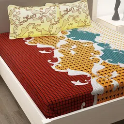 Story@home Cream-Coloured & Brown Ethnic Motifs 186 TC Queen Bedsheet with 2 Pillow Covers-picture-18