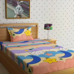 HOSTA HOMES Cartoon Characters 210 TC Single Bedsheet with 1 Pillow Covers-image-52