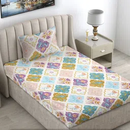 FABINALIV White & Purple Geometric Printed 300 TC Single Bedsheet With 1 Pillow Cover-24
