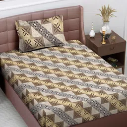 FABINALIV Brown & Grey Geometric 300 TC Single Bedsheet with 1 Pillow Cover-40