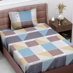 FABINALIV White & Grey Geometric 300 TC Single Bedsheet with 1 Pillow Cover-image-97