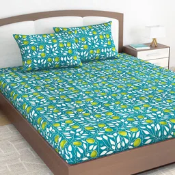 Divine Casa Floral Printed 144 TC Pure Cotton King Bedsheet With 2 Pillow Covers-image-5