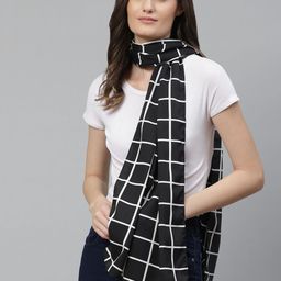Mast & Harbour Women Black & White Monochrome Checked Scarf-32