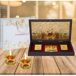 INTERNATIONAL GIFT Gold Toned  24 Karat Durga Maa With Charan Paduka With Jyot Gift Sets-image-24