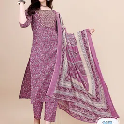 Berrylicious Paisley Printed Pure Cotton Straight Kurta & Trousers With Dupatta-image-31