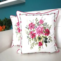 TARA- Sparkling Homes Pink & White 2-Pieces Floral Square Cushion Covers-image-13