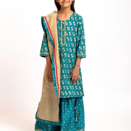 My Little Lambs Girls Ethnic motif Printed Straight Kurta With Skirt and Dupatta-image-51