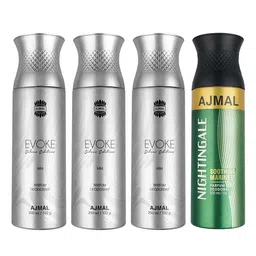 Ajmal Pack of 4 Deodorants - 3 Evoke Silver Edition + Nightingale - 200 ml Each-53