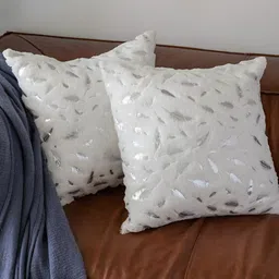 TANLOOMS White & Silver-Toned 2 Pieces Velvet Square Cushion Covers-7