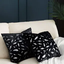 TANLOOMS Black & Silver-Toned 2Pcs  Floral  Square Cushion Covers-2