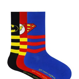 Justice League Boys Pack Of 3 Striped Anti Skid Calf Length Socks-55
