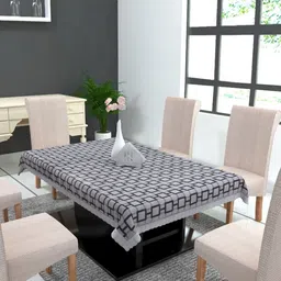 TANLOOMS Grey Geometric Printed Waterproof 6-Seater Table Cover-image-98
