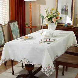 MONKDECOR Pink Floral 8-Seater Table Cover with Embroidered details-image-69