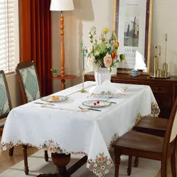 MONKDECOR Peach-Coloured Floral 8-Seater Table Cover with Embroidered details-24