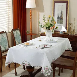MONKDECOR Pink Floral 6-Seater Table Cover with Embroidered details-image-18