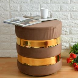 Shadowkart Brown & Gold Toned Pouffes Sitting Mudda Puffies Ottoman-image-83