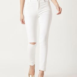 Miss Chase Women White Skinny Fit High-Rise Slash Knee Jeans-image-44