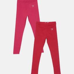 TWIN BIRDS Girls Pack Of 2 Solid Pure Cotton Tailored-Fit Ankle-Length Leggings-image-99