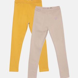 TWIN BIRDS Girls Pack Of 2 Solid Pure Cotton Tailored-Fit Ankle-Length Leggings-image-86