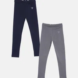 TWIN BIRDS Girls Pack Of 2 Grey & Navy Blue Pure Cotton Tailored-Fit Ankle-Length Leggings-23