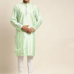 SOJANYA Men Green & Yellow Ethnic Motifs Kurta-image-25
