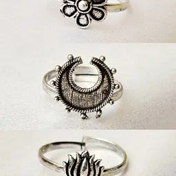 UnfoldSelf 3-Pcs Silver-Plated Oxidised Toe Rings-42