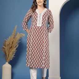 DAEVISH Women Abstract Printed Daily Straight Kurta-image-5