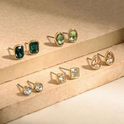 Accessorize Set Of 5 Stone Studded Circular Studs Earrings-52