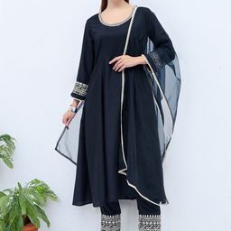 all about you Women Embroidered Regular Kurta with Trousers & With Dupatta-image-99