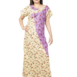 Laa Calcutta Women Floral Printed Pure Cotton Maxi Nightdress-image-40