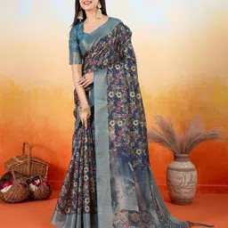 DIVASTRI Floral Printed Zari Banarasi Saree-image-68
