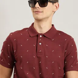 MERRIMENT Men Geometric Printed Polo Collar Cotton T-shirt-picture-38