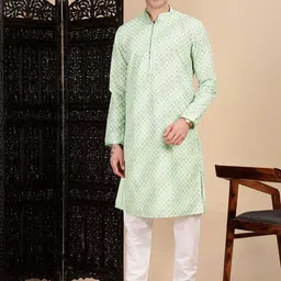 House of Pataudi Ethnic Motifs Printed Cotton Straight Kurta-picture-35