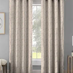 Aura Beige & White Set of 2 Floral Room Darkening Door Curtain-38