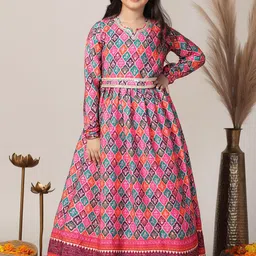 Sangria Girls Printed Fit & Flared Ethnic Dress-image-37