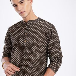 Anouk Rustic Indie Florals Printed Band Collar Kurta-picture-45