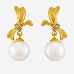 Kushal's Fashion Jewellery Gold-Plated Pearls And Zircon Spherical Shaped Drop Earrings-picture-5