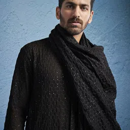 VASTRAMAY Men Embroidered Regular Sequinned Kurta with Trousers & With Dupatta image 2