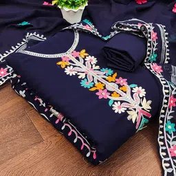 SHADOW & SAINING Embroidered Silk Georgette Unstitched Dress Material-image-82