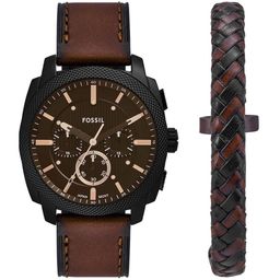 Fossil Men Machine Dial & Leather Straps Analogue Watch FS6102SET-22