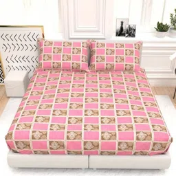 THE WHITE MOSS Pink Geometric 210 TC Queen Bedsheet with 2 Pillow Covers-picture-4
