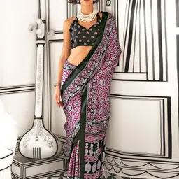 anouk rustic Anouk Ajrak Block Pure Crepe Block Print Saree image 2