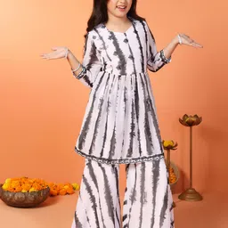 Sangria White Girls Shibori Dyed Empire Sequinned Georgette Anarkali Kurti With Sharara-image-11
