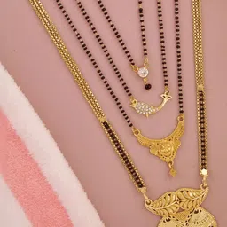 DIVASTRI Set of 4 Gold-Plated Brass Artificial Beads Mangalsutra-image-82