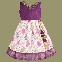 Wish Karo Girl's Ethnic Motifs Printed Embroidered Fit And Flare Knee Length Dress-picture-29
