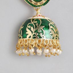 Anouk Gold Plated Beaded Dome Shaped Meenakari Jhumkas Earrings image 4