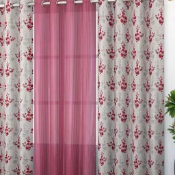 Galaxy Home Decor Pink & White 3 Pieces Floral Printed Sheer Window Curtains-image-92