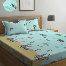 Aura Blue & Brown Graphic 300 TC King Fitted Bedsheet Set 2.50 m x 2.20 m-image-68
