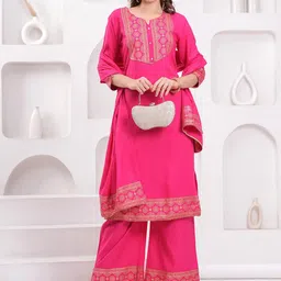 HIGHLIGHT FASHION EXPORT Women Ethnic Motifs Embroidered Kurta with Palazzos & With-13