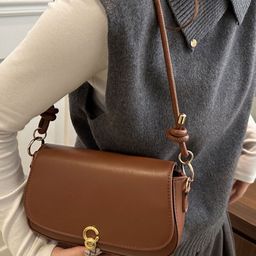 LULU & SKY PU Baguette Shoulder Bag With Front Flap Snap Lock-53